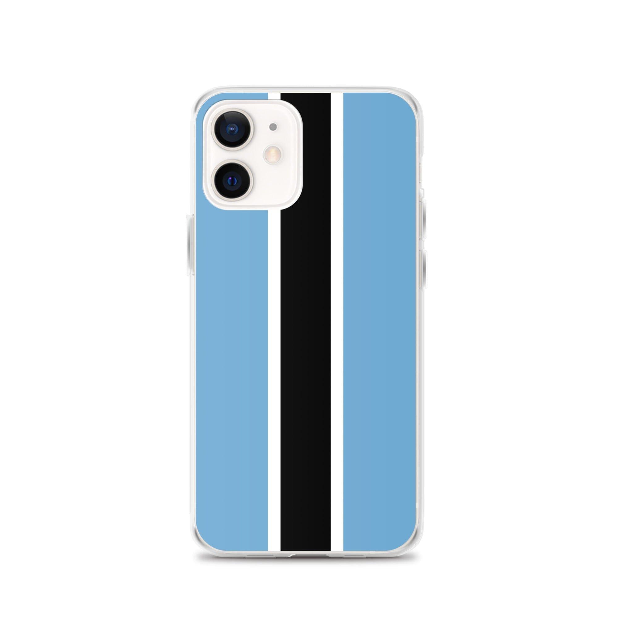 Coque de téléphone transparente avec le drapeau du Botswana, conçue pour iPhone, offrant protection et style.