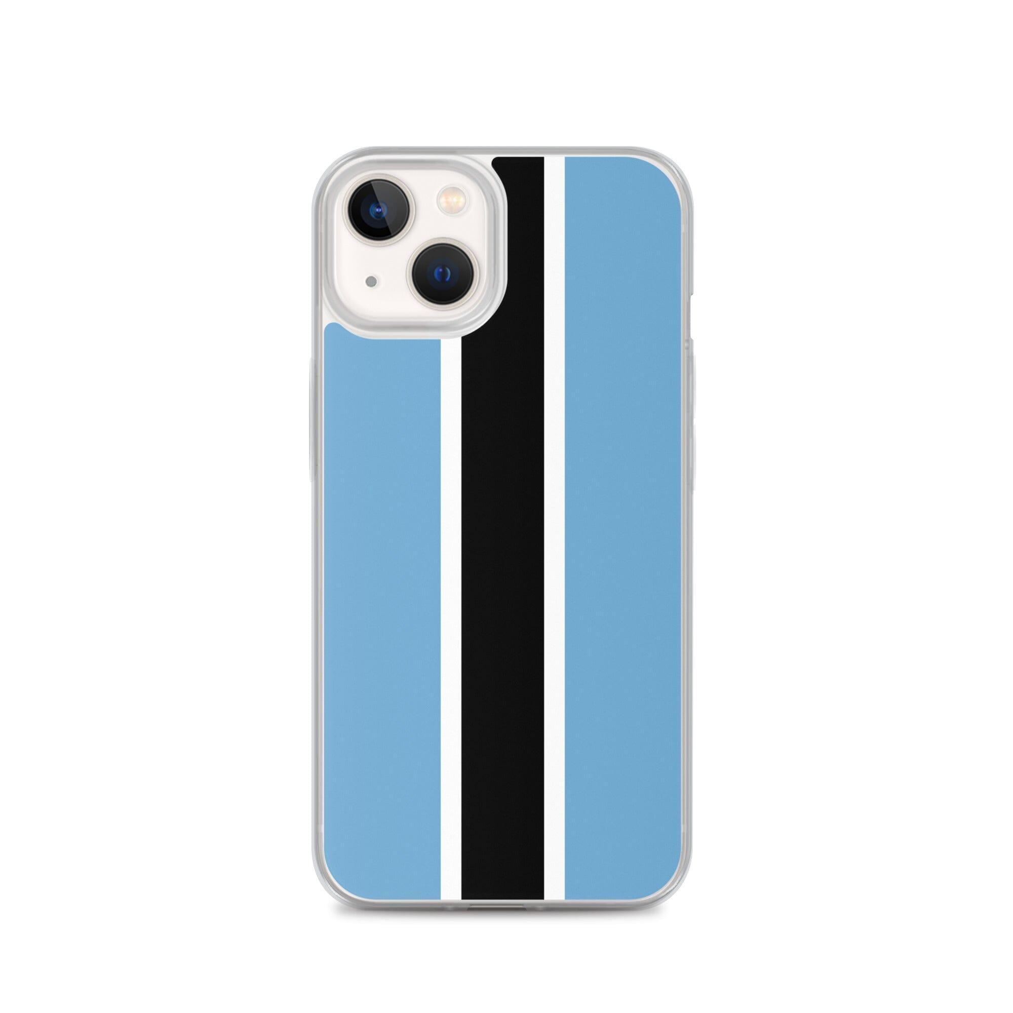 Coque de téléphone transparente avec le drapeau du Botswana, conçue pour iPhone, offrant protection et style.