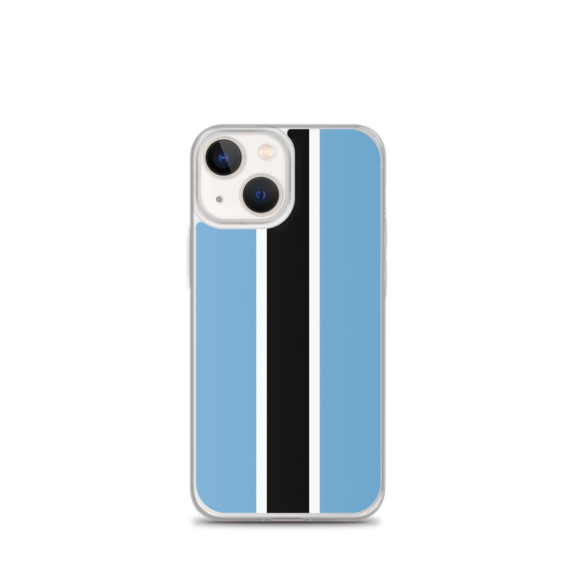 Coque de téléphone transparente avec le drapeau du Botswana, conçue pour iPhone, offrant protection et style.