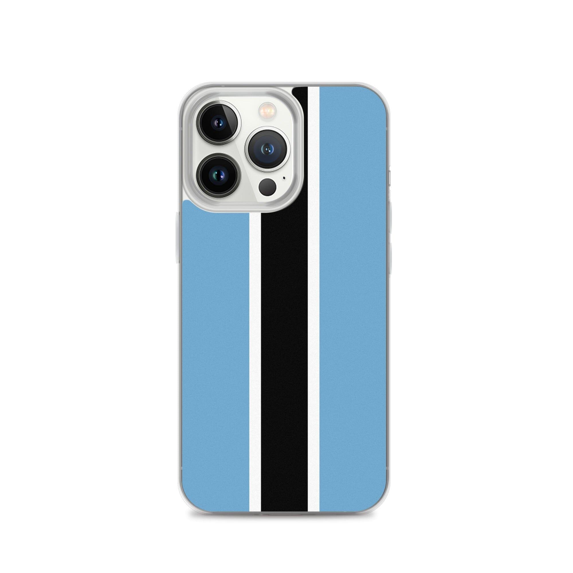 Coque de téléphone transparente avec le drapeau du Botswana, conçue pour iPhone, offrant protection et style.