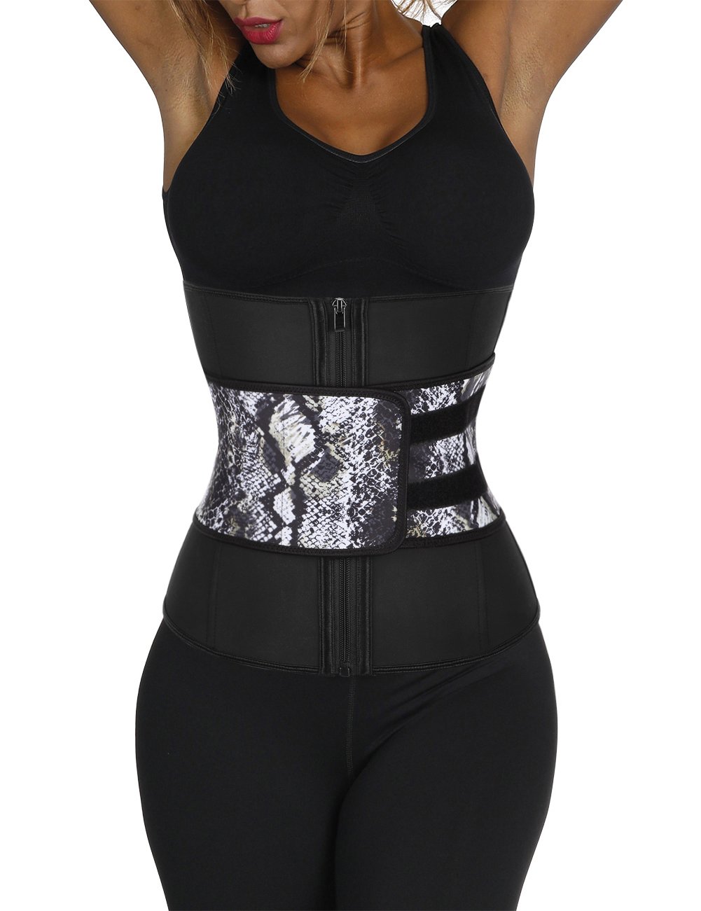 Corsets Latex Waist Cincher featuring a trendy snake print design with 7 steel bones for effective waist shaping.