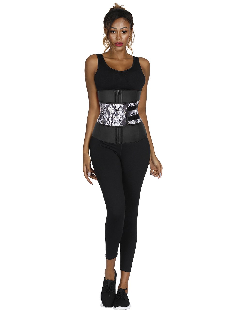 Corsets Latex Waist Cincher featuring a trendy snake print design with 7 steel bones for effective waist shaping.