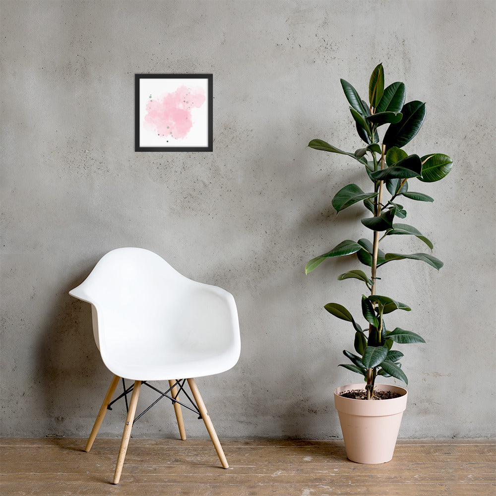 Framed poster featuring a whimsical cotton candy design in a matte black wooden frame, perfect for home decor.