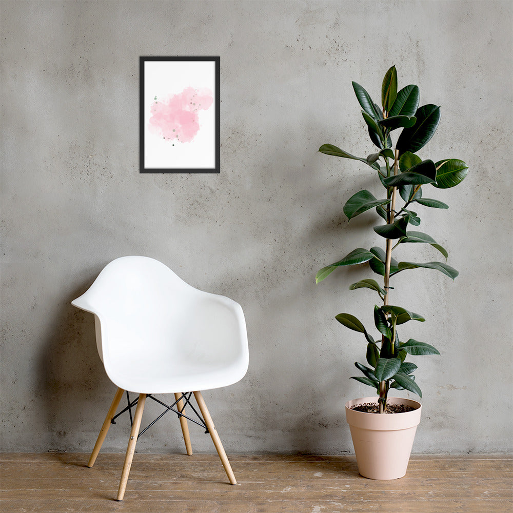 Framed poster featuring a whimsical cotton candy design in a matte black wooden frame, perfect for home decor.