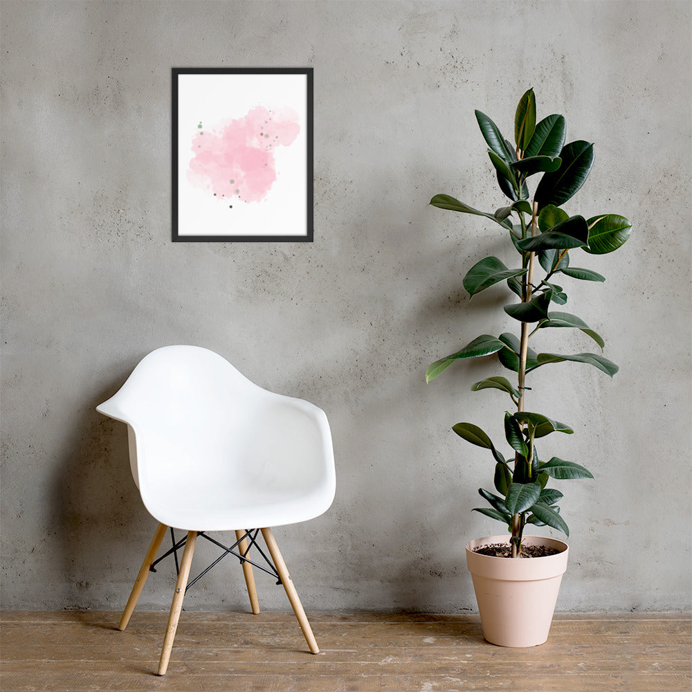 Framed poster featuring a whimsical cotton candy design in a matte black wooden frame, perfect for home decor.