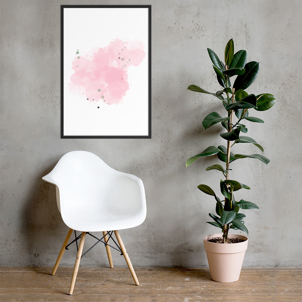 Framed poster featuring a whimsical cotton candy design in a matte black wooden frame, perfect for home decor.