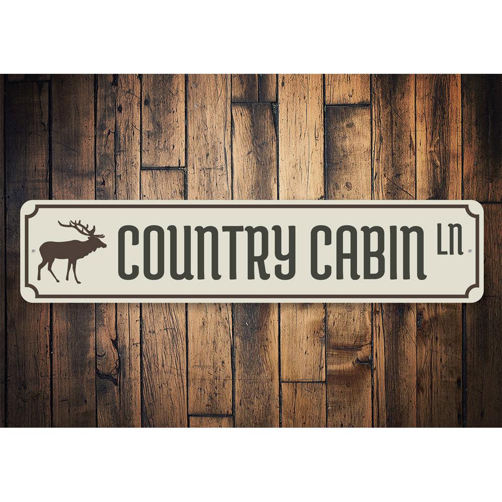 Country Cabin Lane Sign made of durable aluminum, featuring customizable text for lakehouse decor.