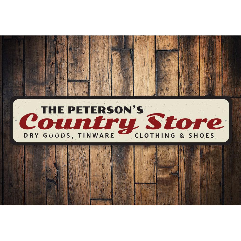 Customizable Country Store Sign made of high-quality aluminum, featuring pre-drilled holes for easy mounting, perfect for businesses and gifts.