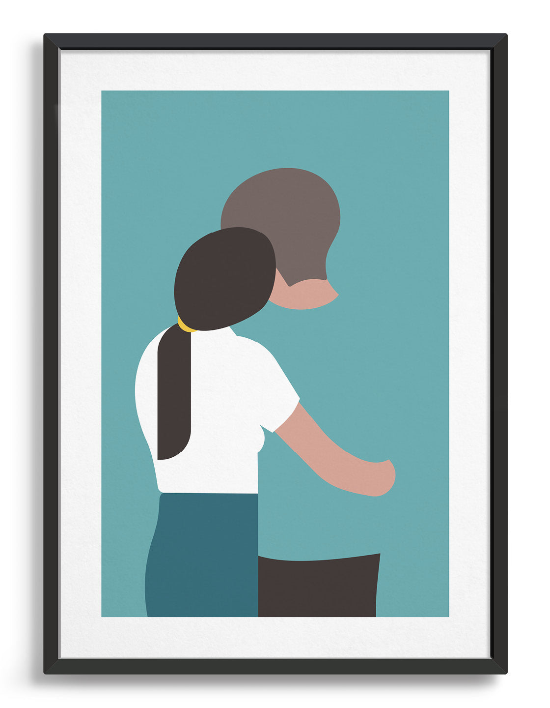 A minimalist print of a couple hugging, symbolizing love and connection, designed for modern home decor.