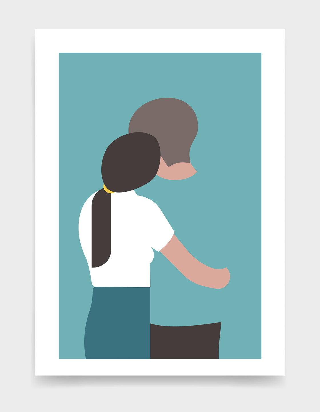 A minimalist print of a couple hugging, symbolizing love and connection, designed for modern home decor.
