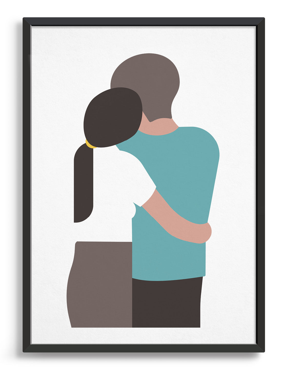 A minimalist print of a couple hugging, symbolizing love and connection, designed for modern home decor.