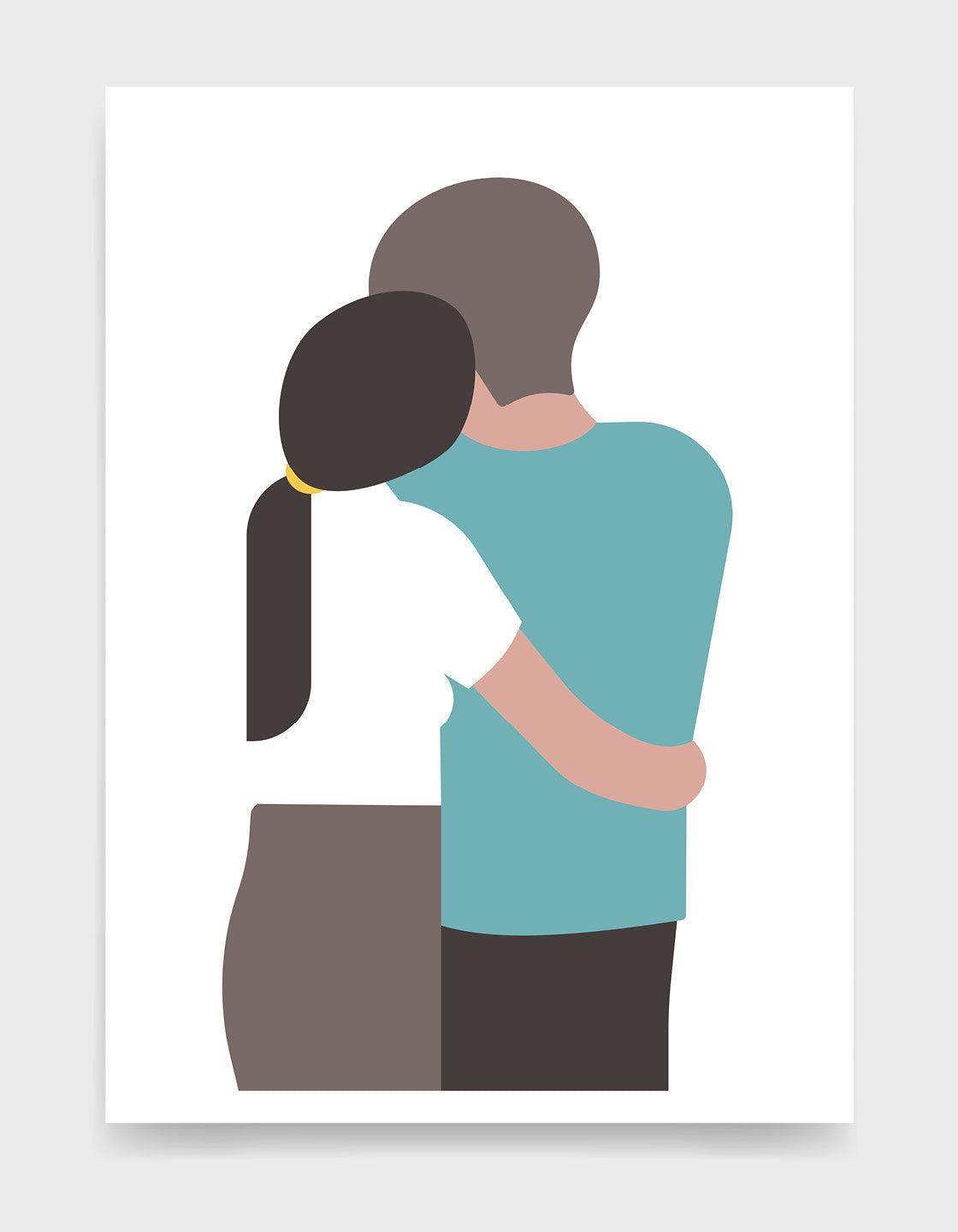 A minimalist print of a couple hugging, symbolizing love and connection, designed for modern home decor.