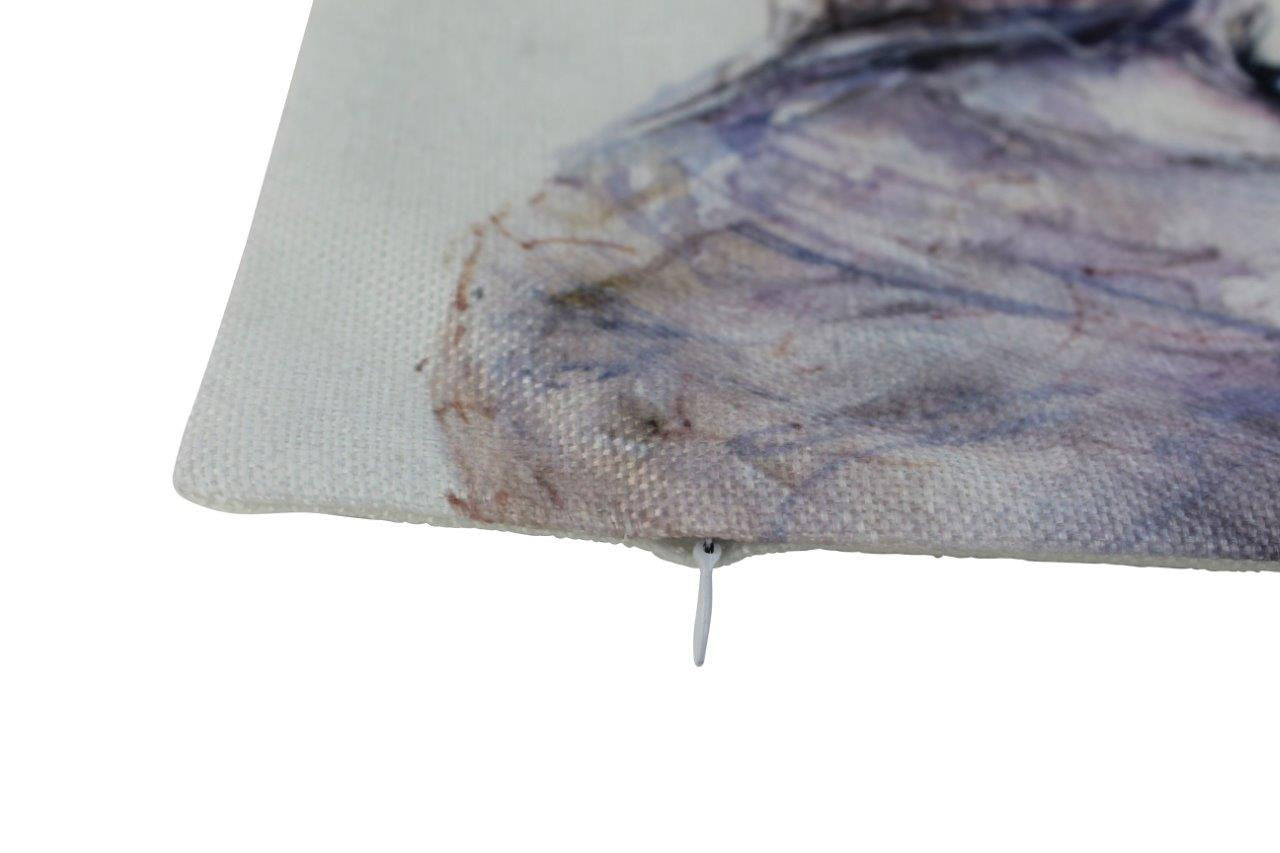 A beautifully designed Cow Farmhouse Pillow Cover featuring original artwork by George Dyachenko, showcasing a lifelike watercolor of a cow.