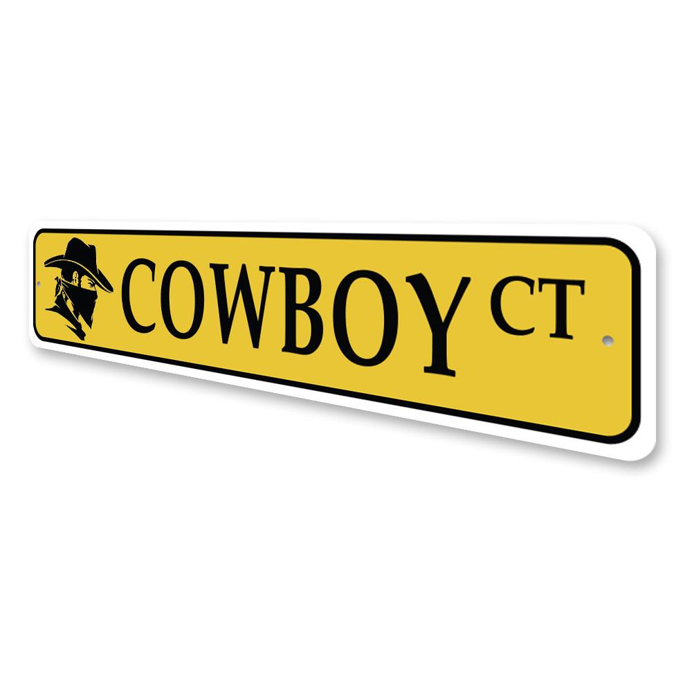 A Cowboy Street Sign made of high-quality aluminum, featuring a rustic design perfect for home decor.
