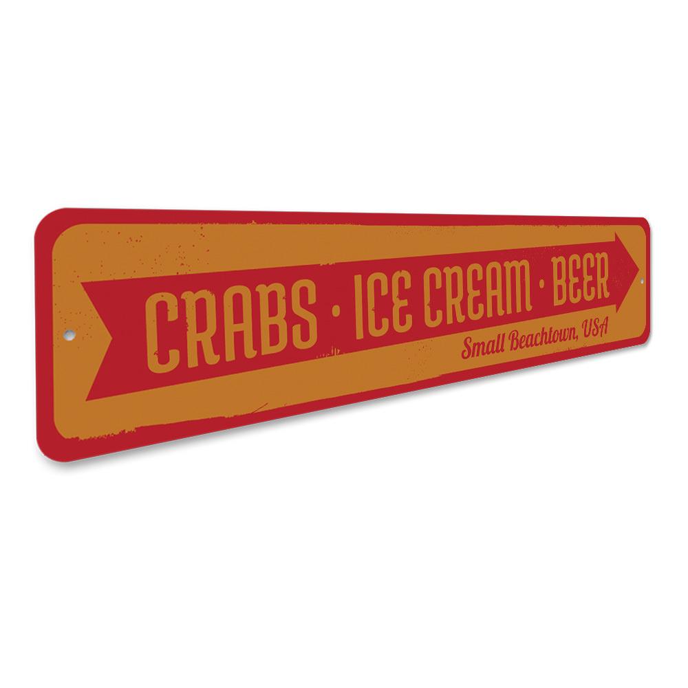 Crabs Ice Cream Beer Sign made of high-quality aluminum, featuring vibrant colors and a playful design, perfect for beach-themed decor.