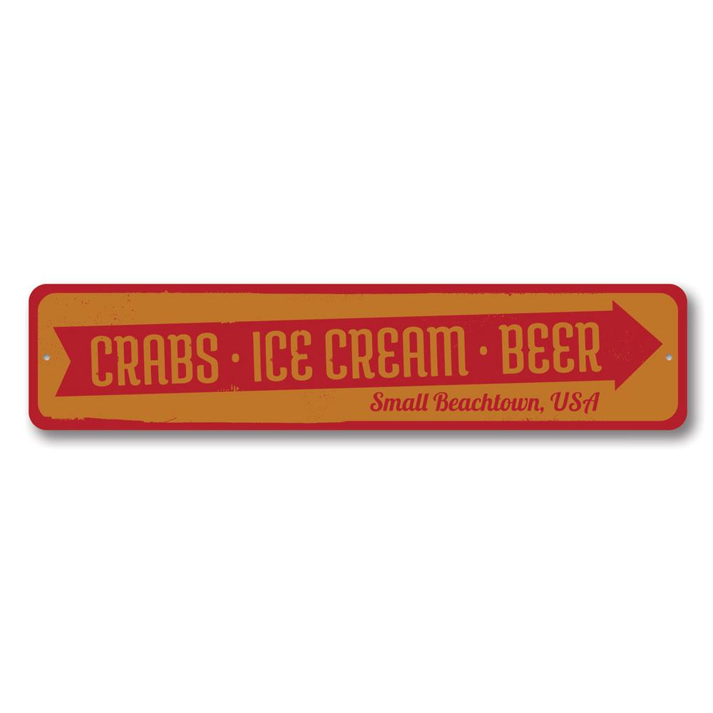 Crabs Ice Cream Beer Sign made of high-quality aluminum, featuring vibrant colors and a playful design, perfect for beach-themed decor.