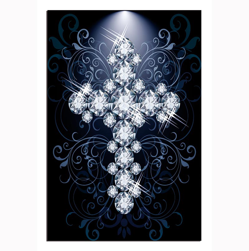 Cross of Diamonds Acrylic Print showcasing a modern design with a high-gloss finish, perfect for wall decor in homes or businesses.
