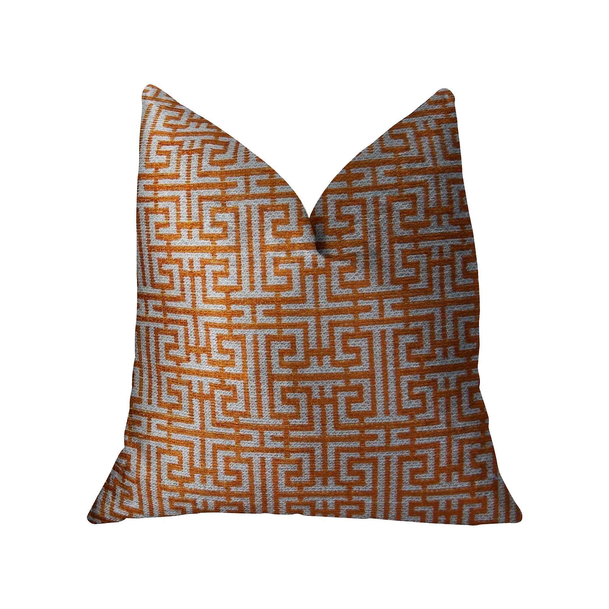 Crossroad Orange and Ivory Handmade Luxury Pillow featuring a maze pattern, double-sided design, and invisible zipper, made in the USA.