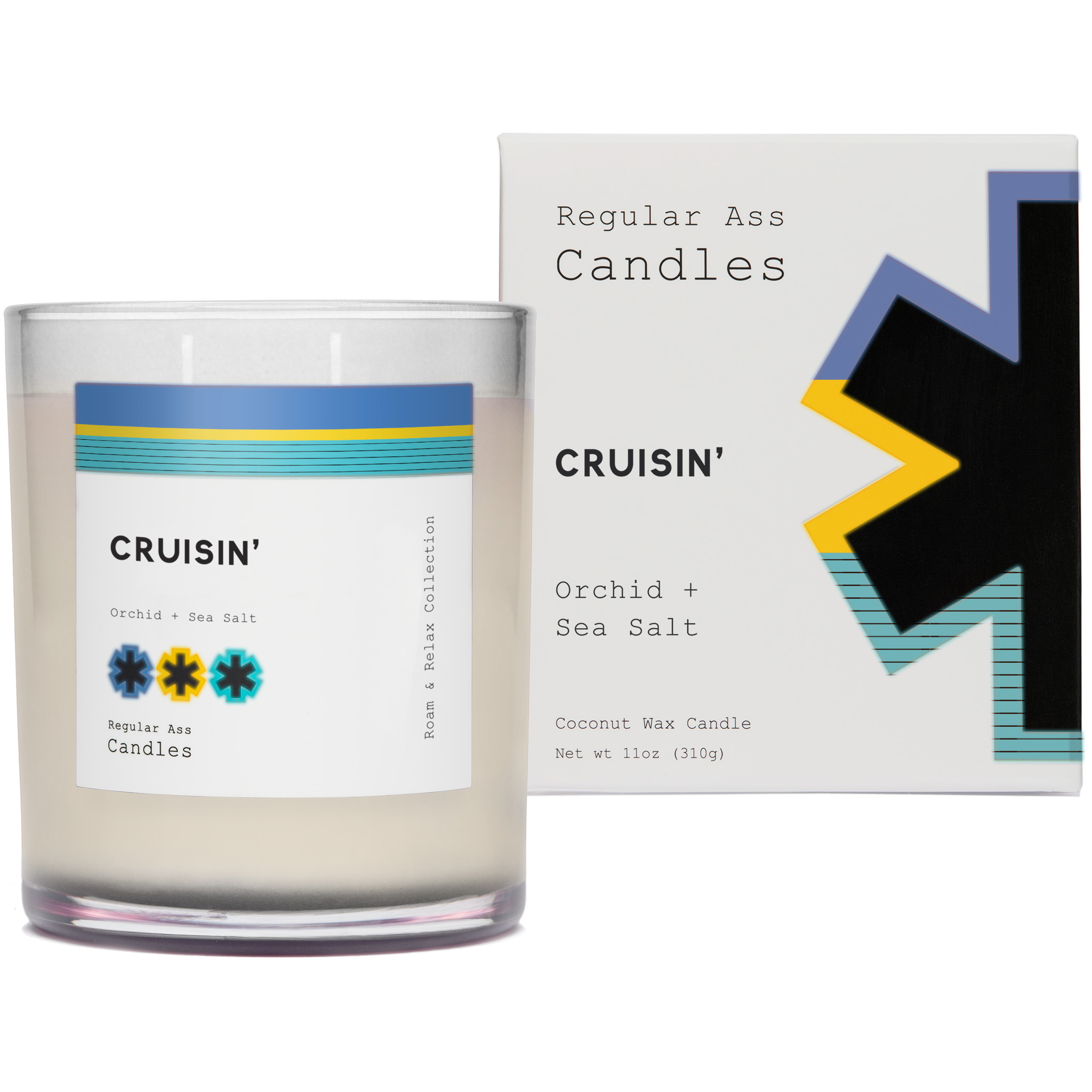 Cruisin' Sea Salt + Rhubarb 11oz Candle in a reusable jar, showcasing its bright and aquatic design.