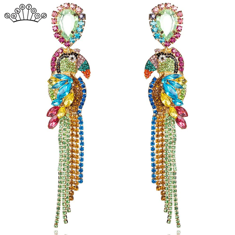 Elegant Crystal Parrot Tassel Earrings featuring a vibrant design and dangle style, perfect for women.
