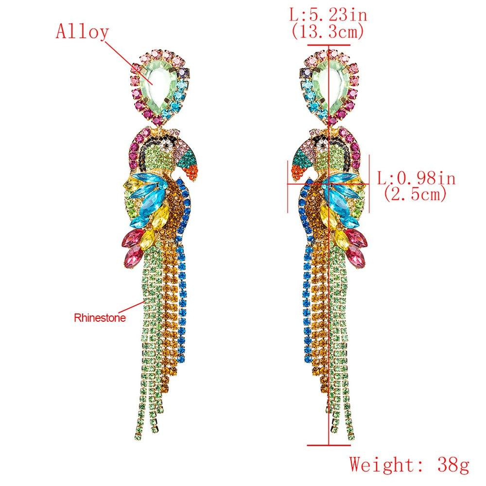 Elegant Crystal Parrot Tassel Earrings featuring a vibrant design and dangle style, perfect for women.