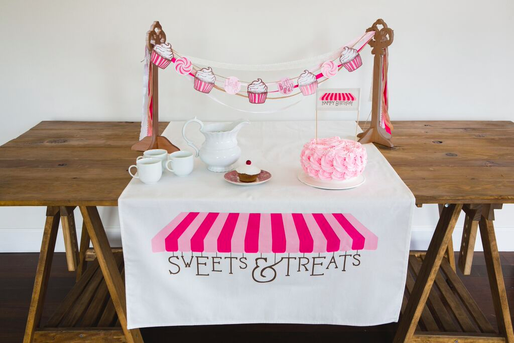 Colorful Cupcake Birthday Garland with 15 feet of ribbon in three vibrant colors, perfect for festive decorations.