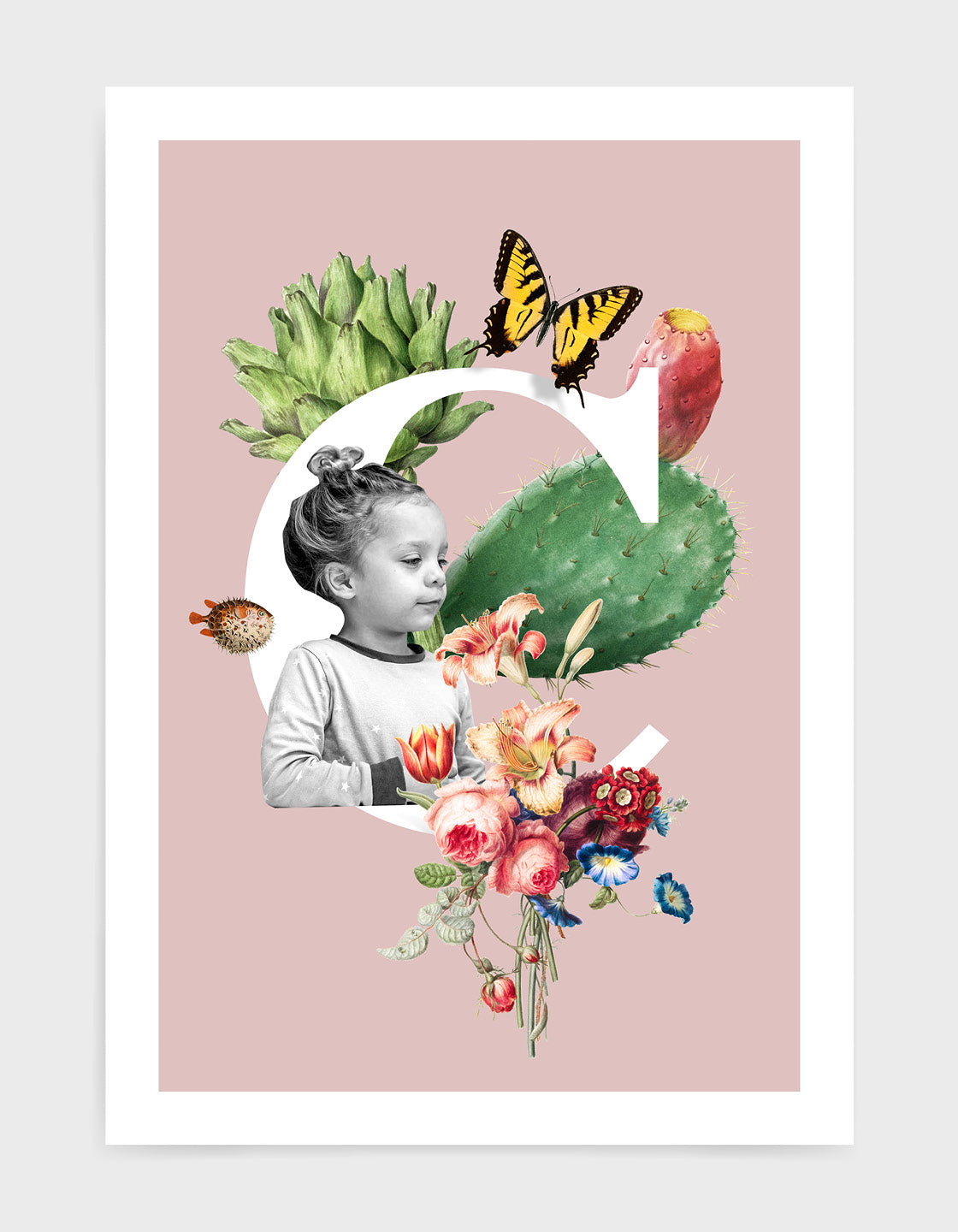 Custom initial collage featuring a personalized image and chosen letter on premium paper.