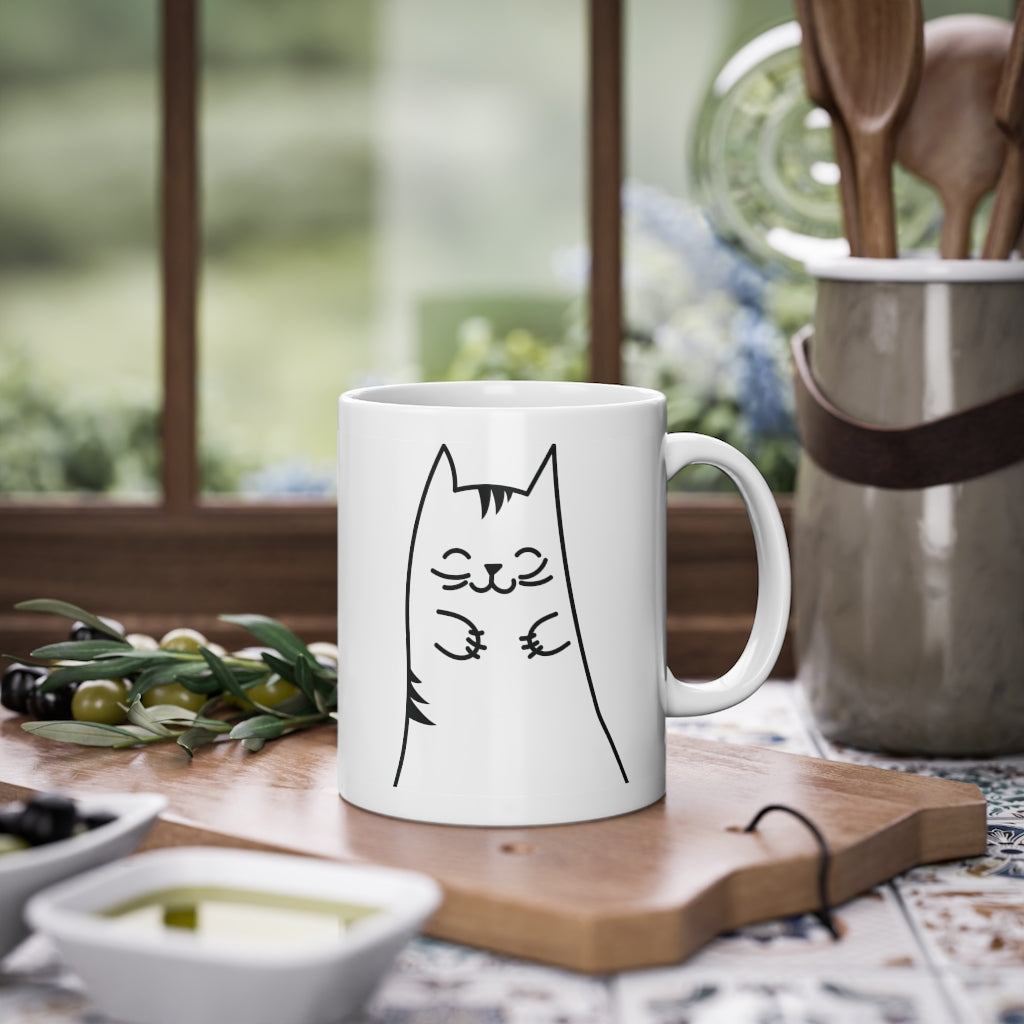 Cute Kitty mug featuring a funny cat print on a glossy white ceramic base, perfect for coffee and tea lovers.