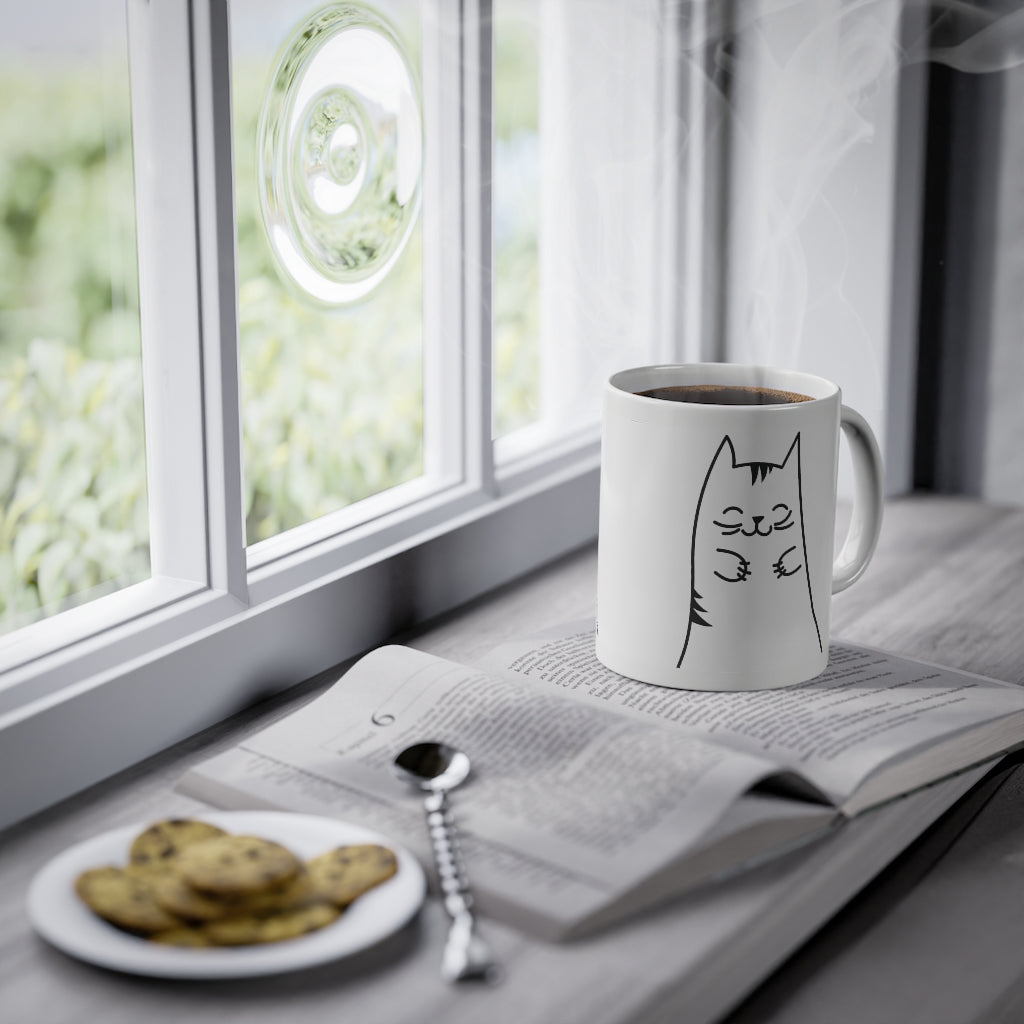 Cute Kitty mug featuring a funny cat print on a glossy white ceramic base, perfect for coffee and tea lovers.