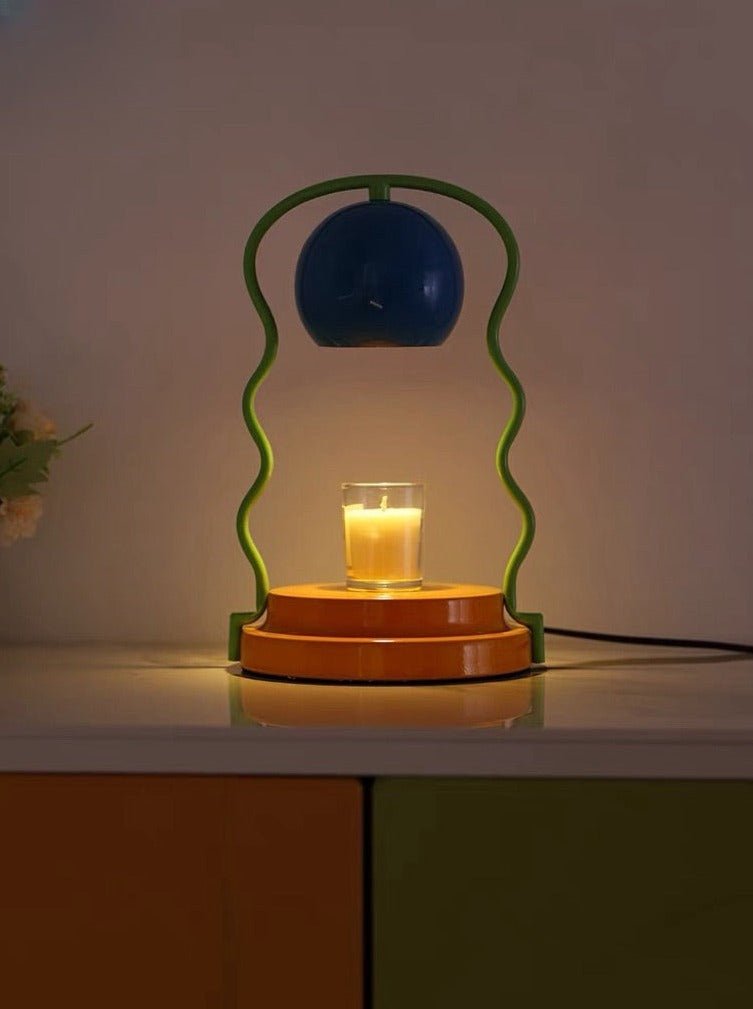 Cute Retro Memphis Floral Candle Warmer Lamp with whimsical design, featuring morning glories and vibrant colors, perfect for home decor.