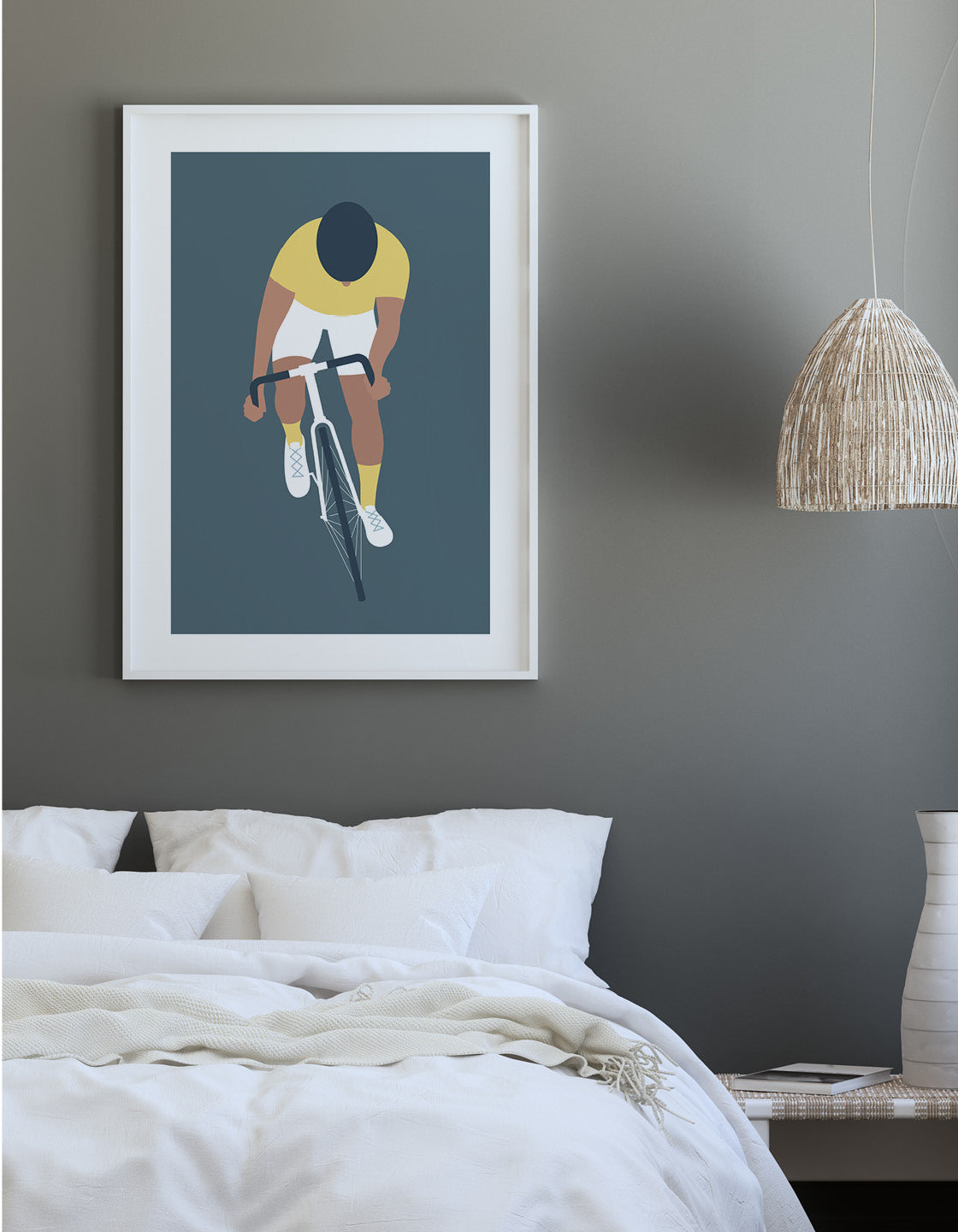 A modern minimal art print featuring a cyclist, perfect for home decor.