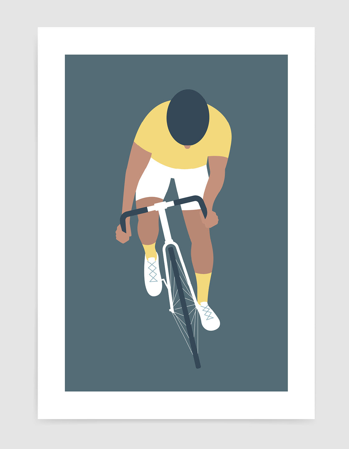 A modern minimal art print featuring a cyclist, perfect for home decor.