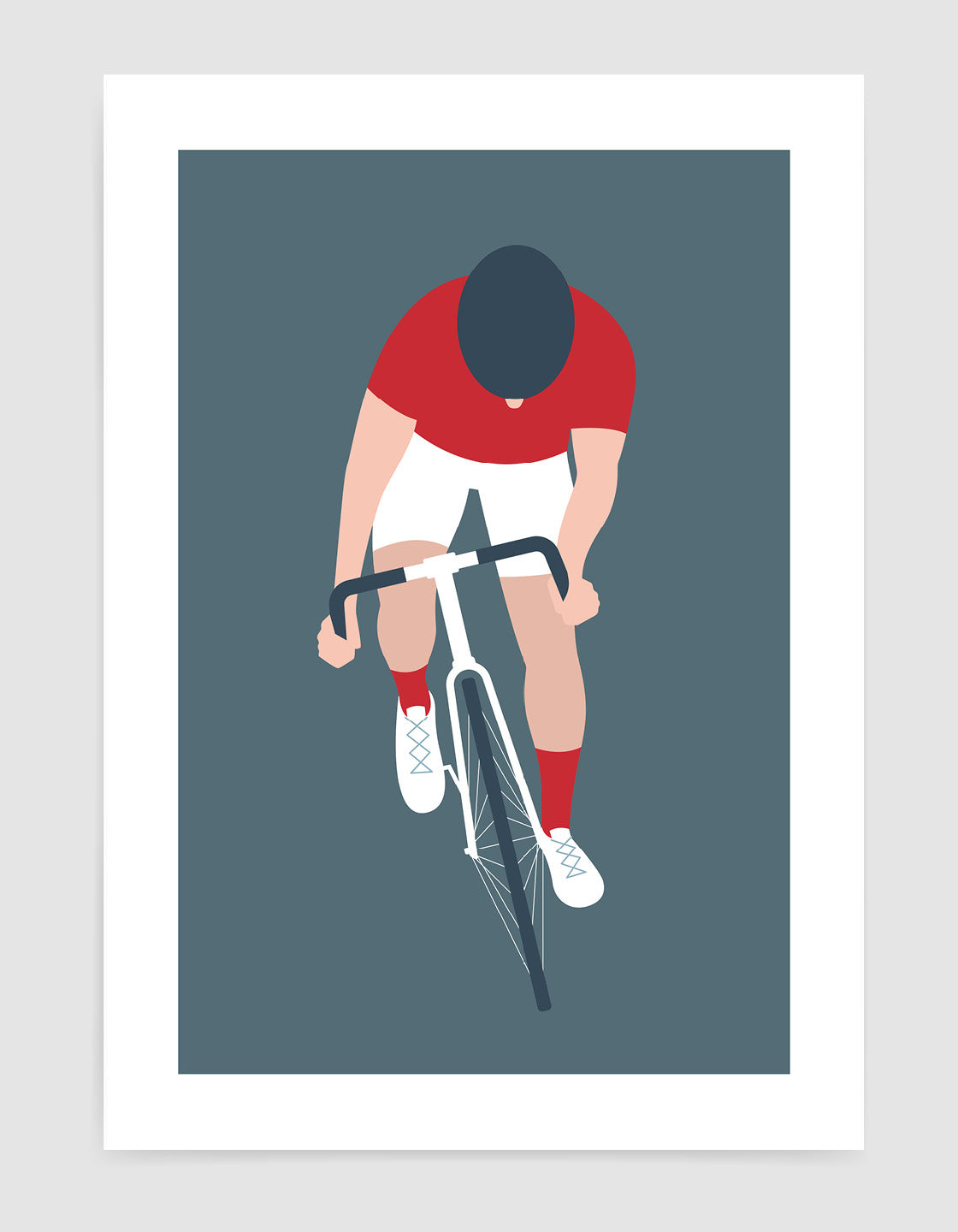A modern minimal art print featuring a cyclist, perfect for home decor.