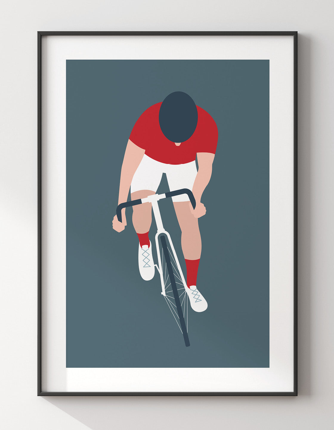 A modern minimal art print featuring a cyclist, perfect for home decor.
