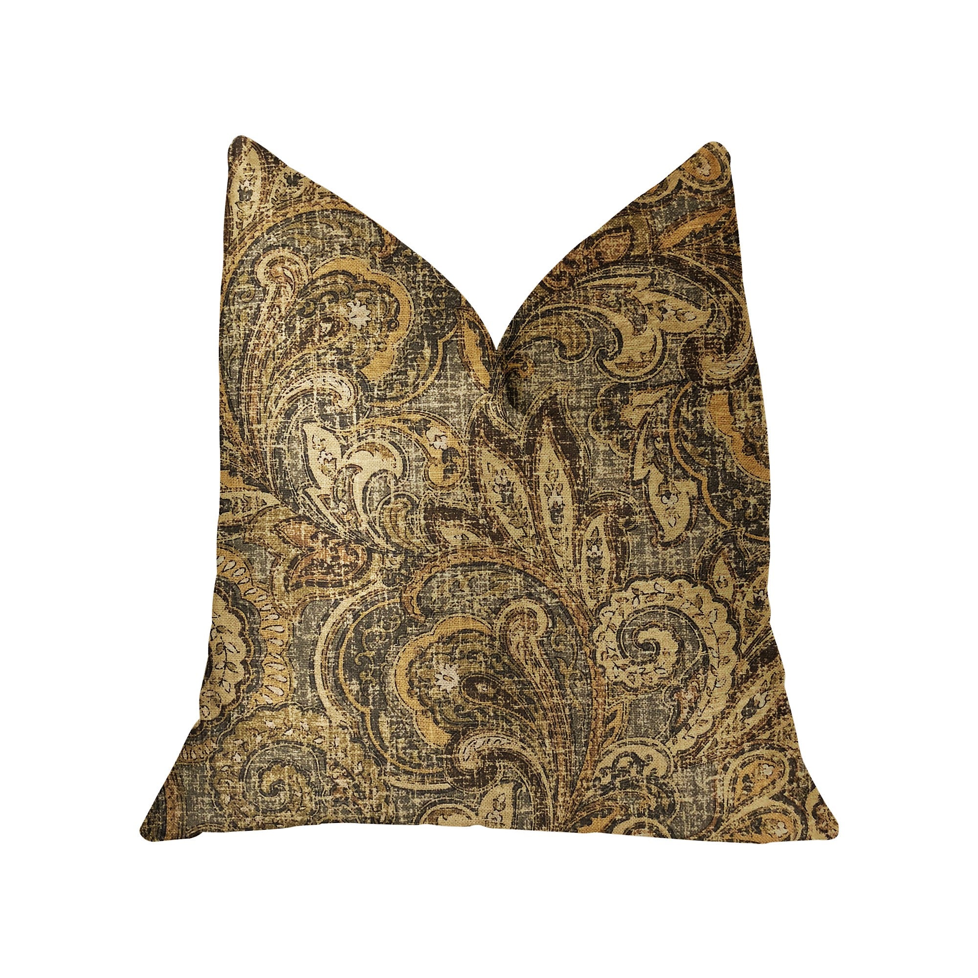 Cypress Field Brown Luxury Throw Pillow featuring a damask pattern, handmade in the USA with a linen-rayon blend fabric.