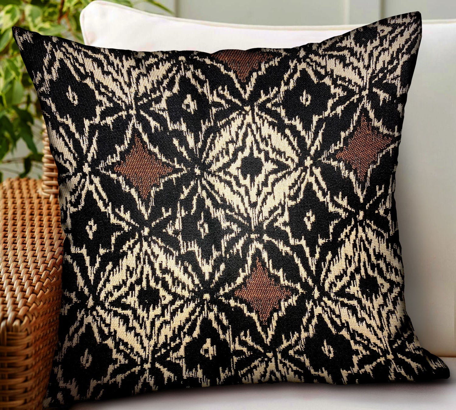 Daliah Ice Black Chevron Luxury Throw Pillow showcasing a bold chevron pattern, made from durable Sunbrella fabric, perfect for indoor and outdoor use.