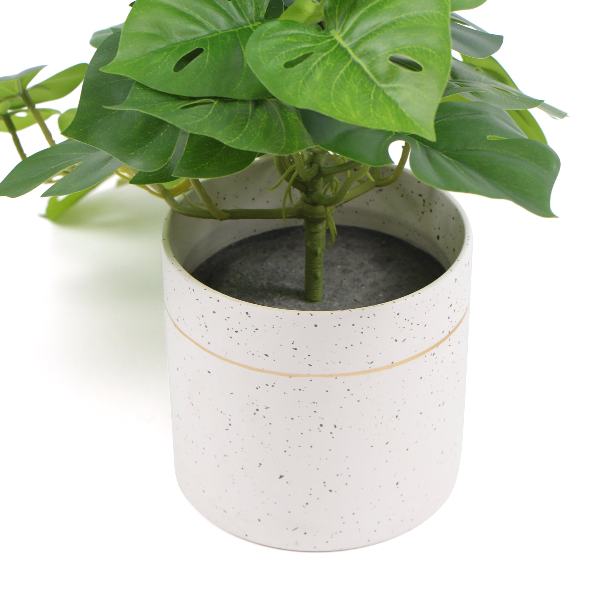 A 30cm decorative ceramic bowl featuring a potted artificial Monstera plant with lush green leaves, perfect for indoor decor.