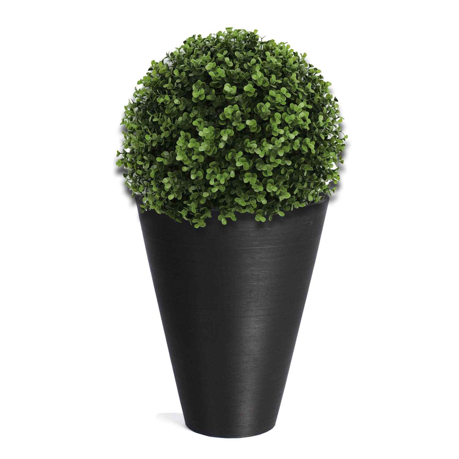 Decorative Textured Round Black Planter, 47cm tall, made from recycled materials with a unique textured surface.