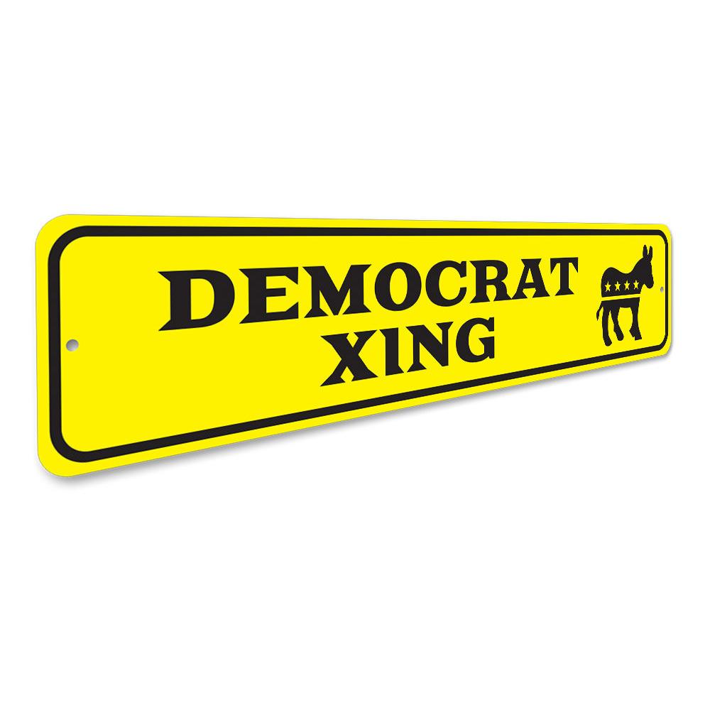 A vibrant Democrat Crossing Sign made of durable aluminum, featuring customizable text options, ideal for indoor and outdoor display.