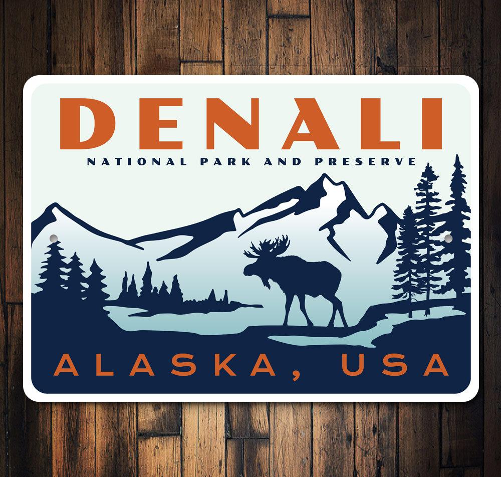 Denali Sign made of high-quality aluminum, featuring customizable text, perfect for home decor.