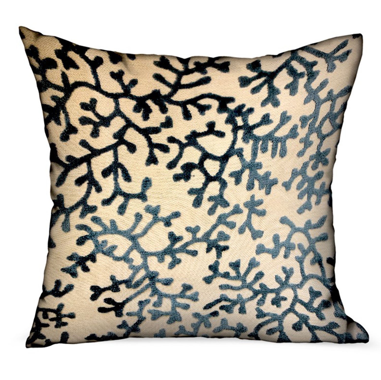 Deep Blue Reef Blue and cream floral luxury throw pillow with handcrafted fabric and invisible zipper, showcasing a sophisticated design.