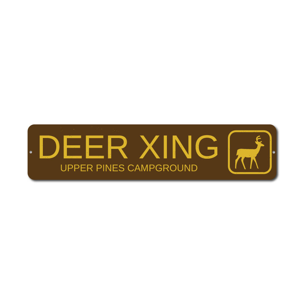 Deer Crossing Trail Sign made of high-quality aluminum, featuring a rustic design suitable for indoor and outdoor decor.