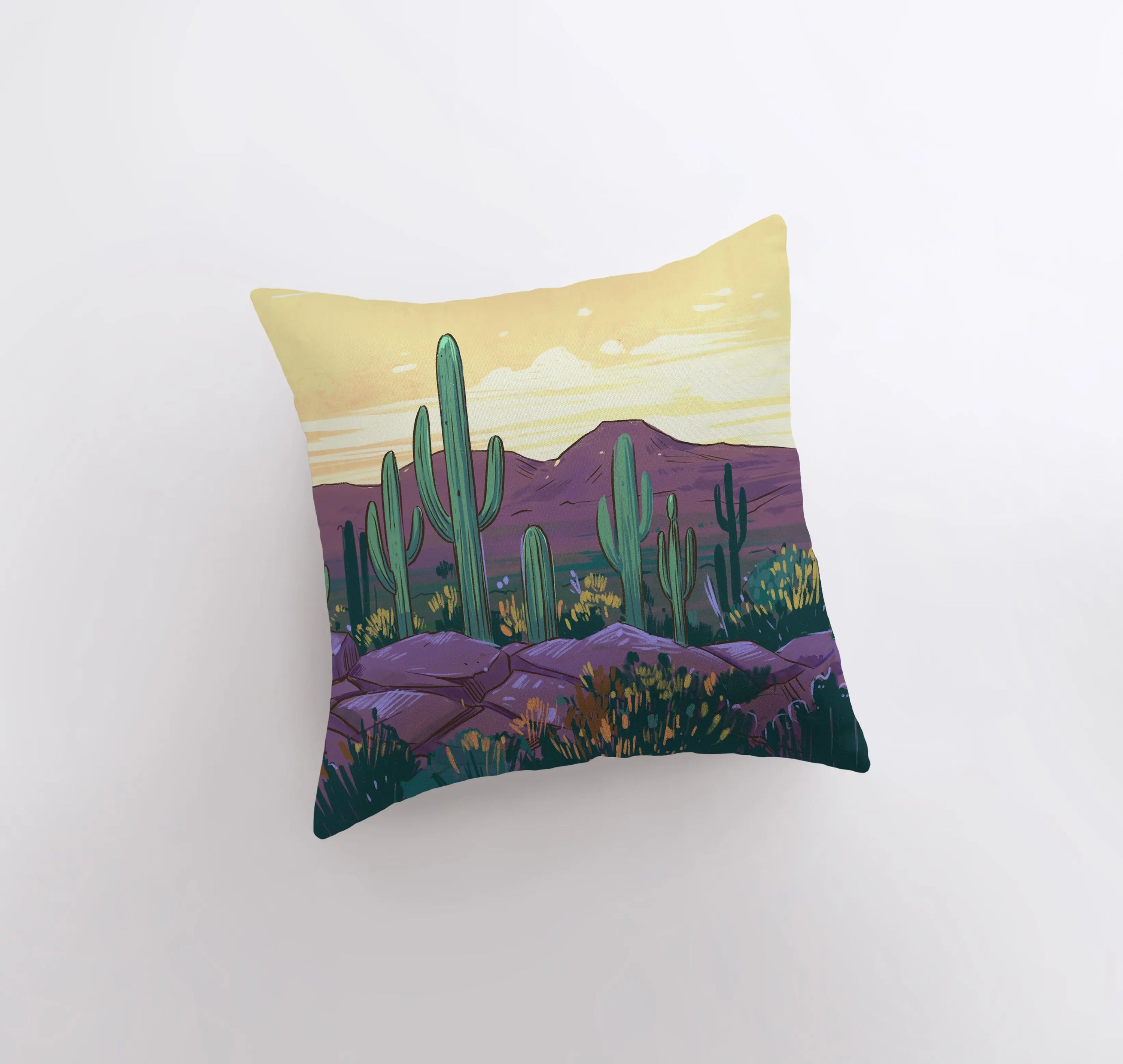 Arizona landscape pillow showcasing sunrise and sunset scenes, perfect for desert-themed decor.