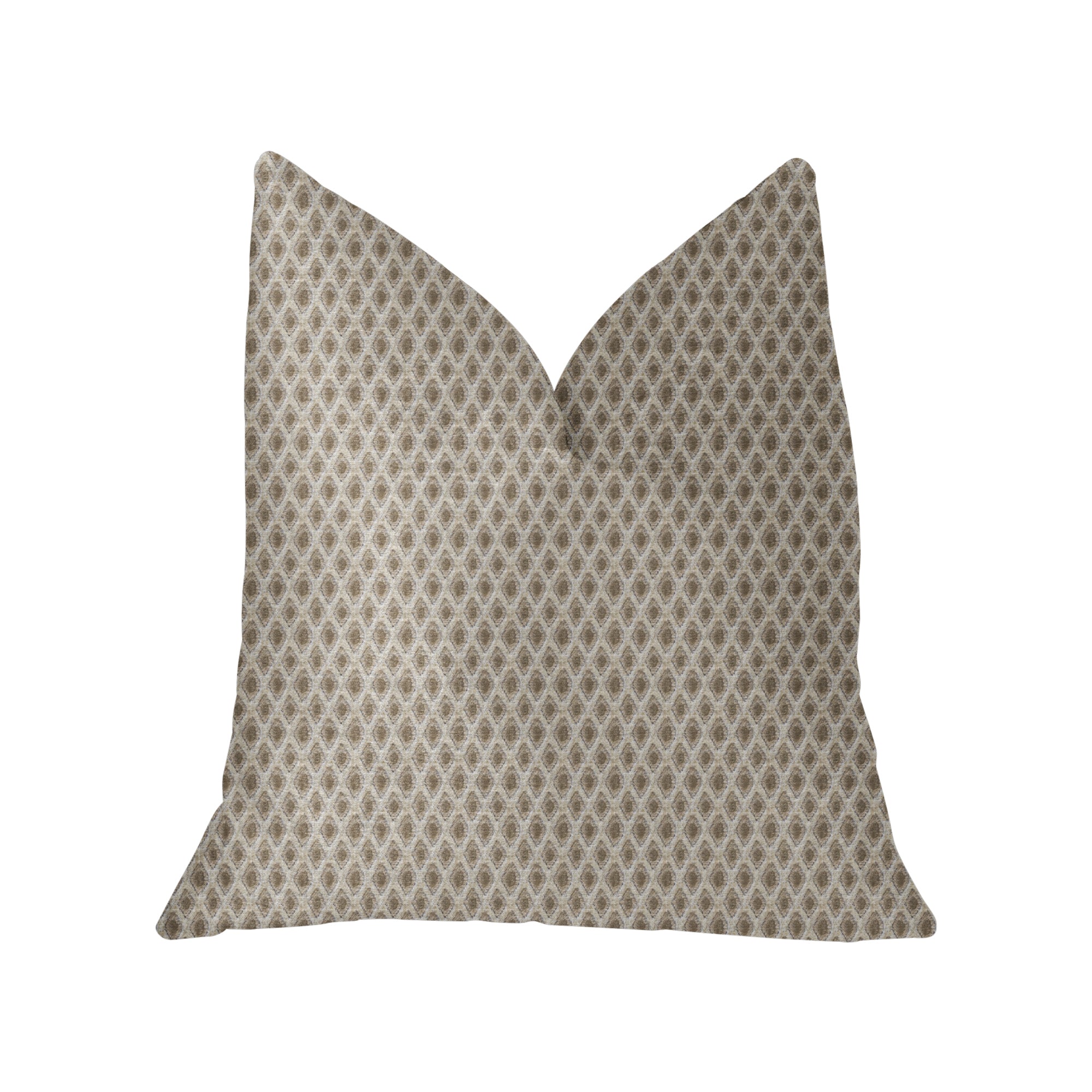 Diamant Beige and Brown Luxury Throw Pillow featuring a geometric pattern, handmade in the USA with a soft fabric blend.