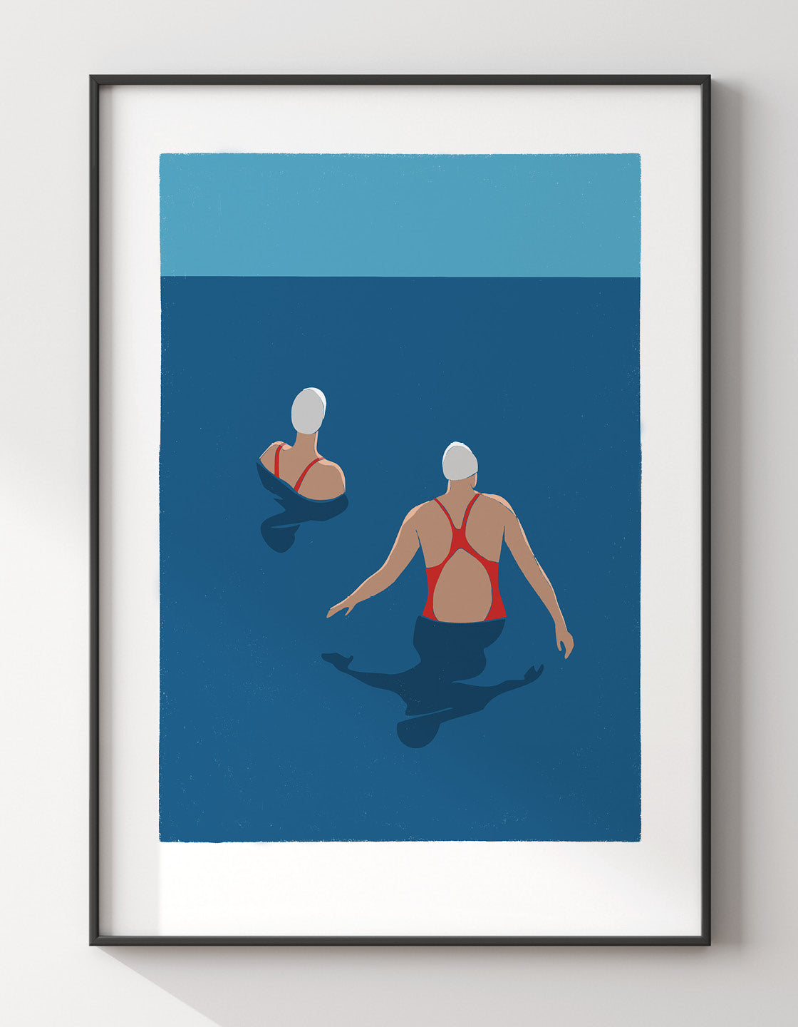 A vibrant art print titled 'Dip in the Sea', showcasing bold colors and minimalistic design, perfect for wild swimmers.