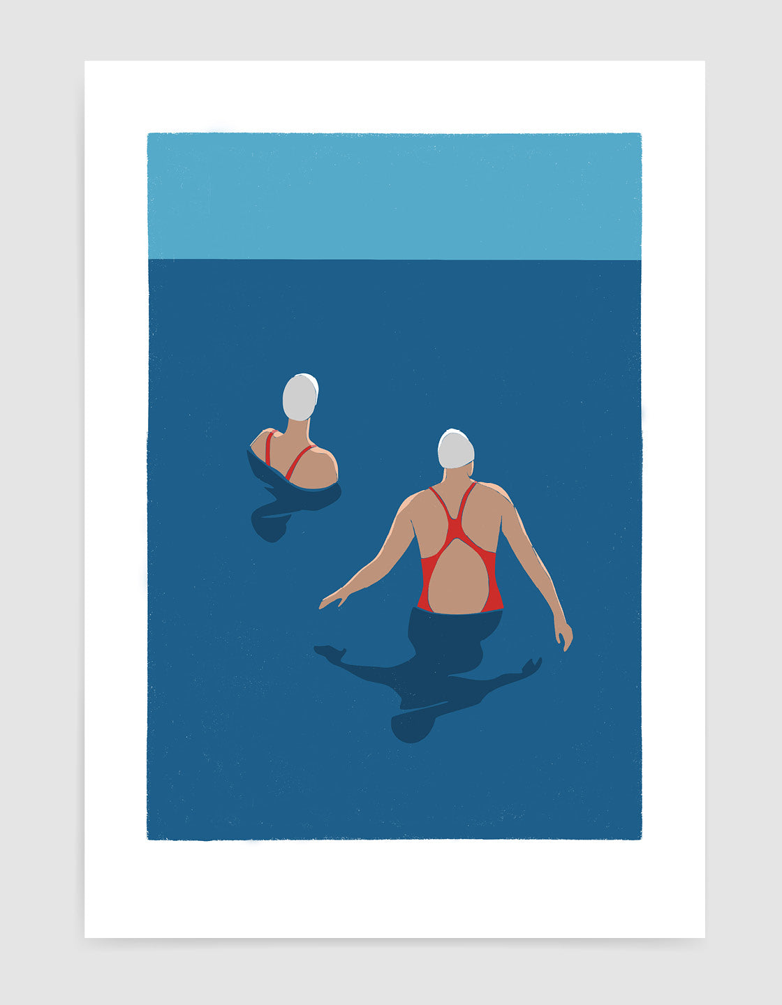 A vibrant art print titled 'Dip in the Sea', showcasing bold colors and minimalistic design, perfect for wild swimmers.