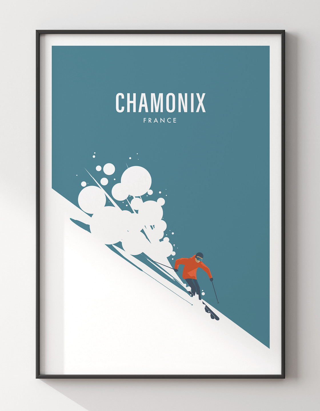 A modern minimal ski print featuring a downhill ski design, customizable with personal details like names and ski resorts.