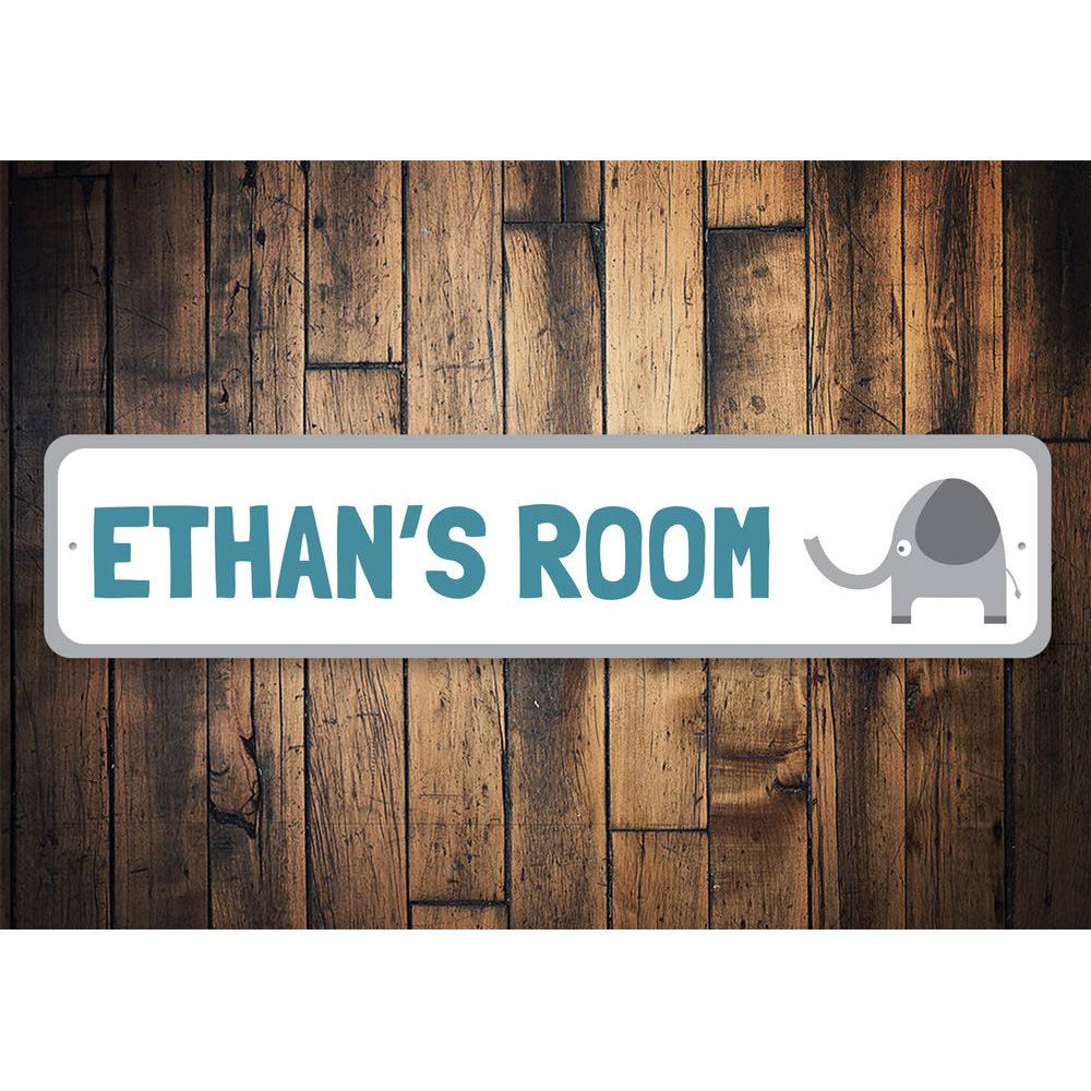 Colorful Elephant Playroom Sign made of durable aluminum, featuring playful design suitable for children's rooms.