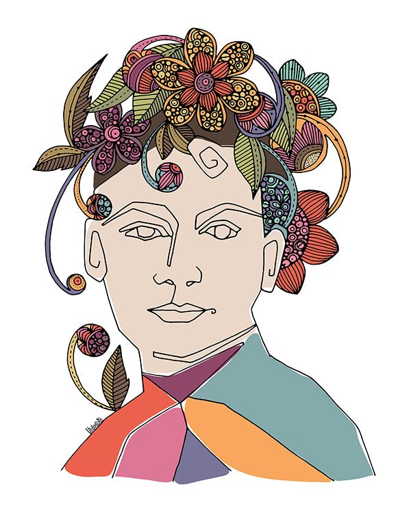 Illustration of Elizabeth Crozier, an American educator and women's suffragist, in vibrant colors on heavy matte card stock.