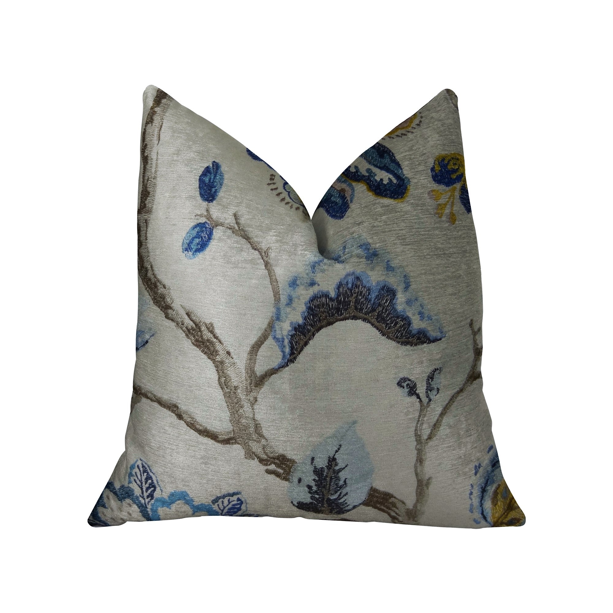 Elyssa Navy Brown and Cream Handmade Luxury Pillow featuring floral pattern and invisible zipper closure, crafted from 100% cotton.